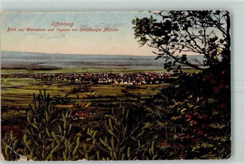 Offenburg Blich auf Rheinebene u. Vogesen mit Straßburger Münster