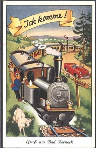 Bad Berneck 1955 Ich komme Eisenbahn Leporello AK