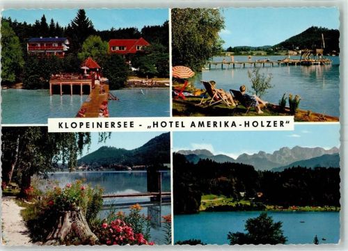 St. Kanzian 1990 Hotel Amerika-Holzer Steg Badegäste Blumen