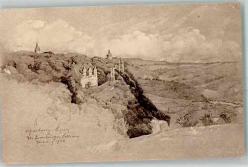 07778 O6904 Dornburg , Saale - Drei Schlösser Aquarell v. W. Hartwig