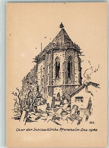 Pforzheim 1948 Chor der Schlosskirche sign. AE KEINE AK