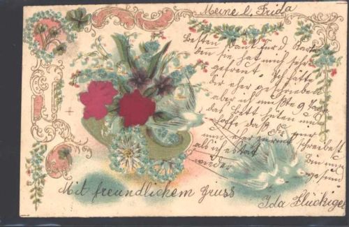 1903 Prägedruck Vergissmeinnicht Rosen AK