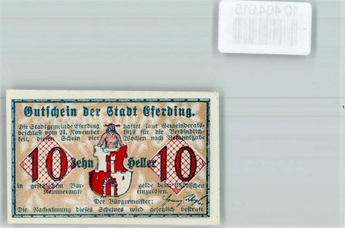 Eferding Notgeld Gutschein Zehn Heller