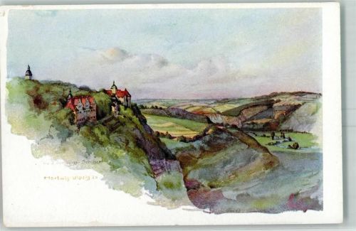 Dornburg Drei Schlösser Aquarell v. W. Hartwig