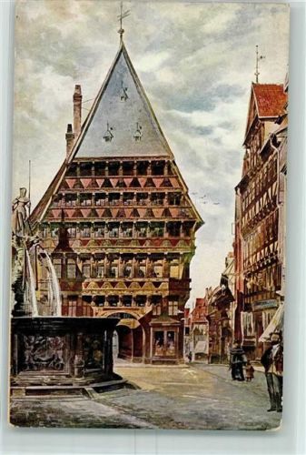 Hildesheim Das Knochenhauer Amthaus und der Rolandsbrunnen am Markt nach Aquarell v. R.Heyer