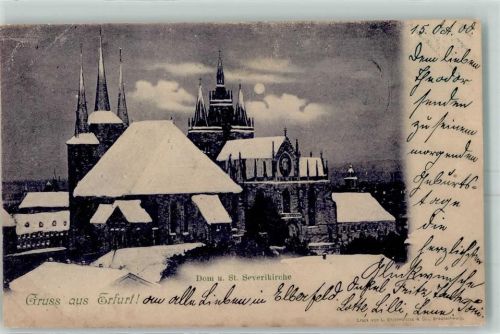 Erfurt 1900 Dom St.Severikirche Winter Mondschein
