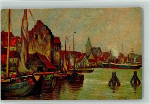Nr. 1201 von W. Hoy - Alter Hafen mit Fischerbooten AK