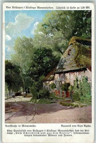 Worpswede 1912 Dorfstraße Aquarell von C. Agthe