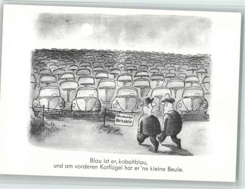 Aus der Serie "Spaß am VW" , bewachter Parkplatz - gute Erhaltung AK