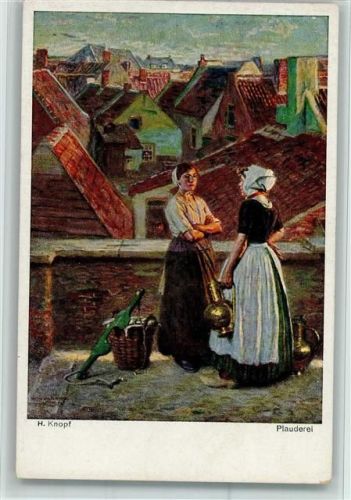München Kunst Ausstellung Offiz. AK 379 - sign H. Knopf - Plauderei der Nachbarn AK