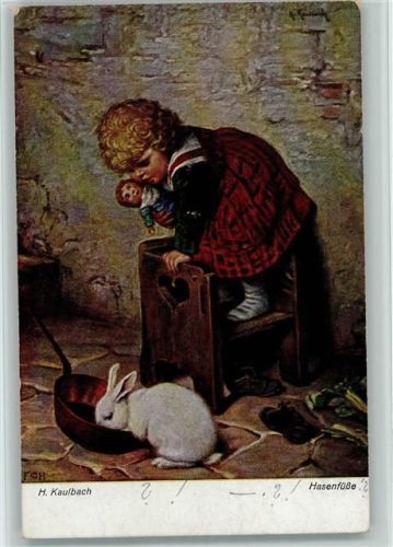 1916 Puppenmutter, Kaninchen - sign Kaulbach