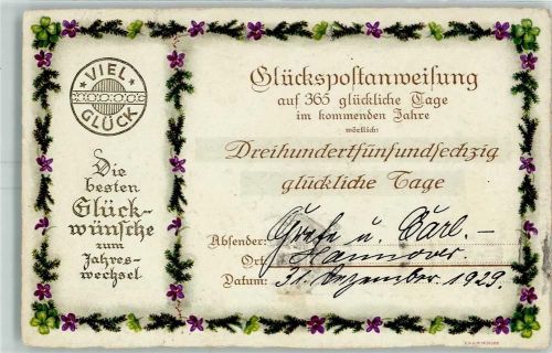 1929 Glückspostanweisung Verlag Begro 8402 AK