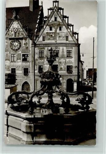 Ulm Delphinbrunnen mit Rathaus AK