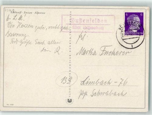 Schwabach Landpoststempel Gustenfelden Edelweiß Enzian Alpenrose Nr 1528