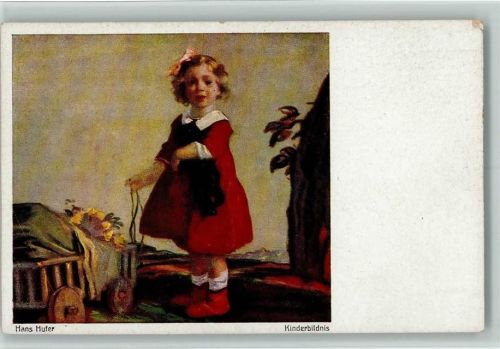 Gemälde von Hufer - Mädchen mit einem Teddy AK Teddy Künstlerkarte