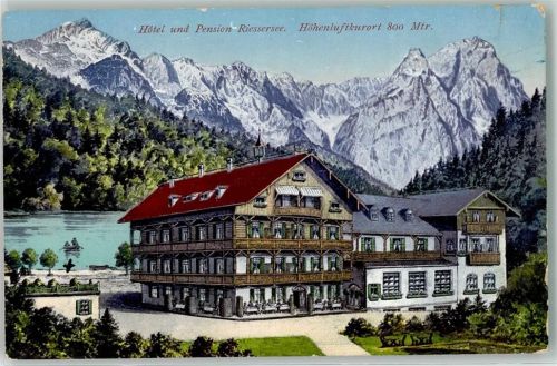 Garmisch Hotel Pension Riessersee Ort lt. Stempel Photochromiekarte Nr 290