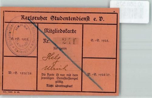 Karlsruhe Studentika Studentendienst Techn. Hochschule mit Stempel 1925