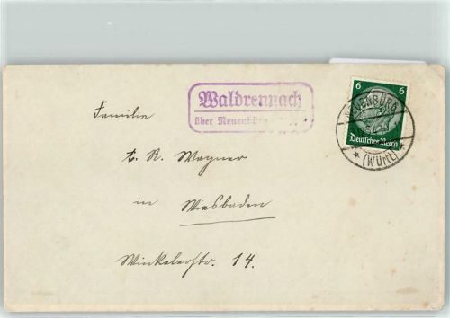 Neuenbürg Landpoststempel Waldrennach Briefkuvert