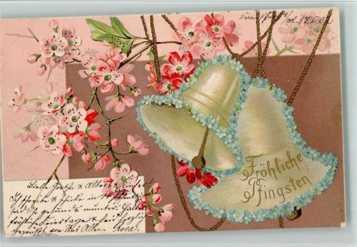 1902 Ostern - Glocken mit Blüten, Vergissmeinnicht , gute Erhaltung