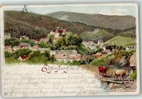Elgersburg 1900 Lithographie Bäuerin Rinderauftrieb