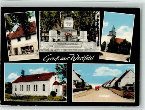 Westfeld Fentra-Farbgeschäft Ehrenmal Evangel. Kirche Kath. Kirche Siedlung Mehrfachaufnahme