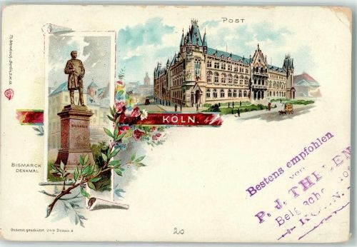 Köln Klettenberg 301 1899 Lithographie Bismarck-Denkmal Post Bahnpost Köln-Verviers Zug 24
