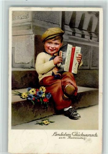 1938 Lausbube mit einer Ziehharmonika - Namenstag AK