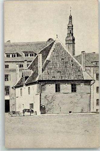 Tallinn Reval Künstlerkarte die grosse Waage auf dem Markt Turm der Heiligengeist Kirche