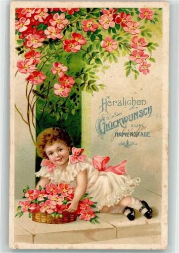 1917 Mädchen mit einem Korb voll Blüten