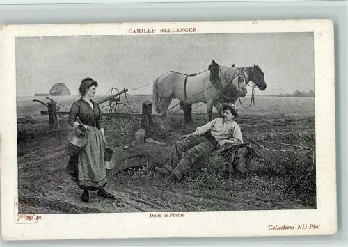 Pferdepflug - Frau mit Milchkannen AK