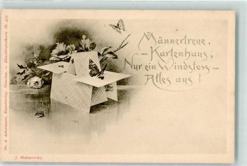 1905 sign. Mukarovsky Schmetterling Spielkarten Spruch Liebe Ehering Verlag Ackermann Nr. 339