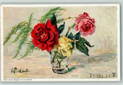 sign Pickardt - Blumenvase mit Rosen AK