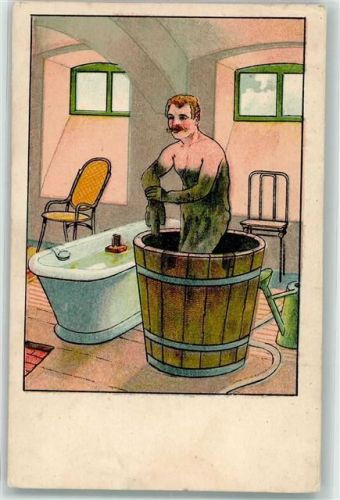 1910 - 1920 Mann in der Holzbadewanne