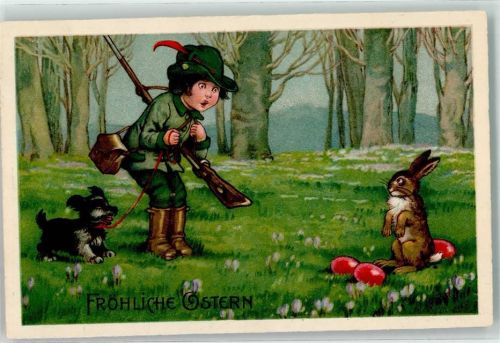 1941 Jäger überrascht ein Hase mit Ostereier Humor