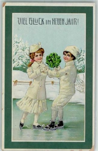 1911 Schlittschuh Silberdruck AK