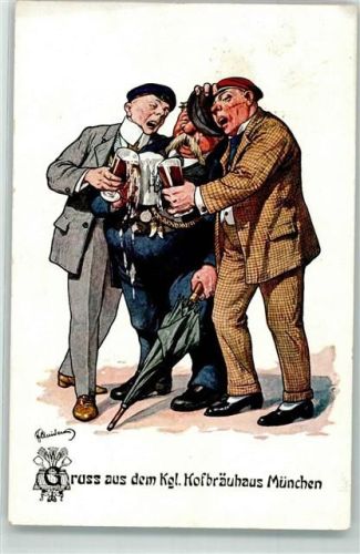München 1914 Biertrinker Alt-Student Trinker Hofbräuhaus Humor