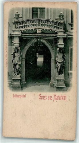 Mannheim 1902 Rathausportal Bahnpost Frankfurt-Lauterbach-Straßbourg Zug 44