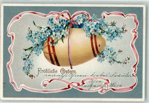 1901 mit Glimmer/Glitzerauflage Passepartout Vergissmeinnicht