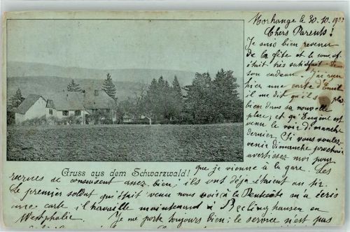 74747 W6963 Merchingen , Baden 1901 Gebrauchsspuren Gruß aus dem Schwarzwald Ort lt. Stempel