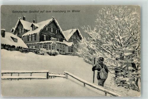 Tabarz 1908 Gothaischer Gasthof auf dem Inselsberg im Schnee Zeichnung