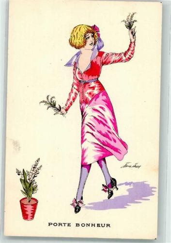 Porte Bonheur Frau mit Maiglöckchen Mode Muguet de Mai Serie 71 Verlag A. Noyer