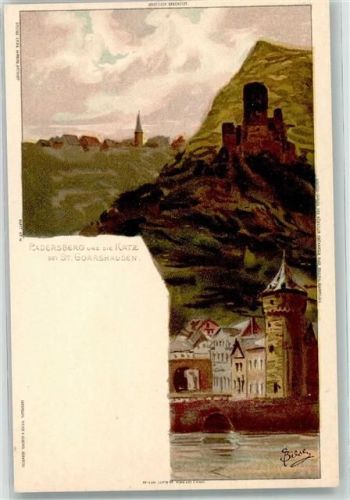 56346 W5422 St. Goarshausen Lithographie sign. Biese Padersberg und die Katz