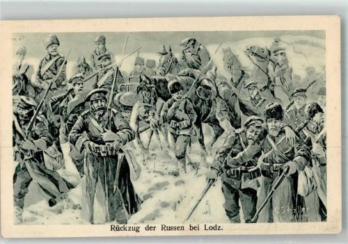 1916 WK I Verlag Karl Voegels Nr. 74 Rückzug der Russen bei Lodz sign. Schaller