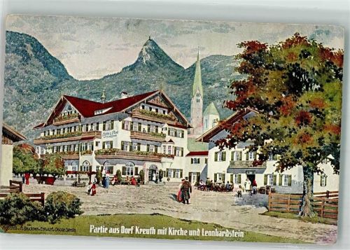 Kreuth 1918 sign. Bruckner, A. Kirche Hotel zur Post