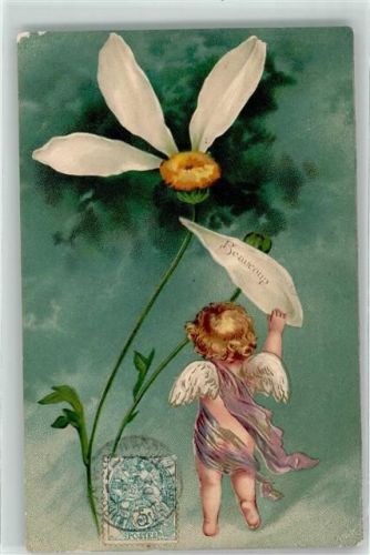 1903 Serie Engel Margeriten Blüten zupfen AK