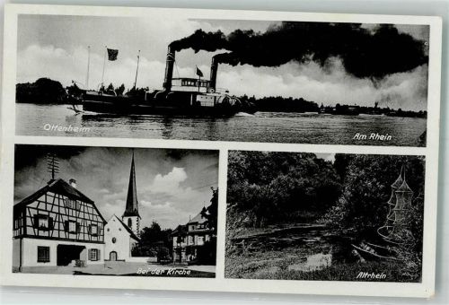 77963 W7635 Ottenheim , Schwarzw Foto AK Dampfschiff Am Rhein Kirche