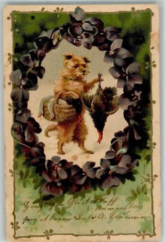 1904 Korb mit Gänse Federwild Veilchen