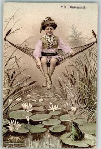 1908 Kind Hängematte Seerosen mit Blütendurft