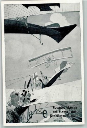 Deutsche Taube Kampf mit feindlichen Fliegern WK I sign. Roland