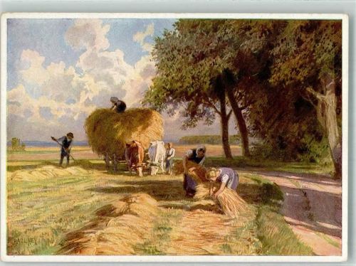 Landwirtschaft Ährenernte Tiergespann , Walter Classen Kunstverlag Zürich Nr. 6556